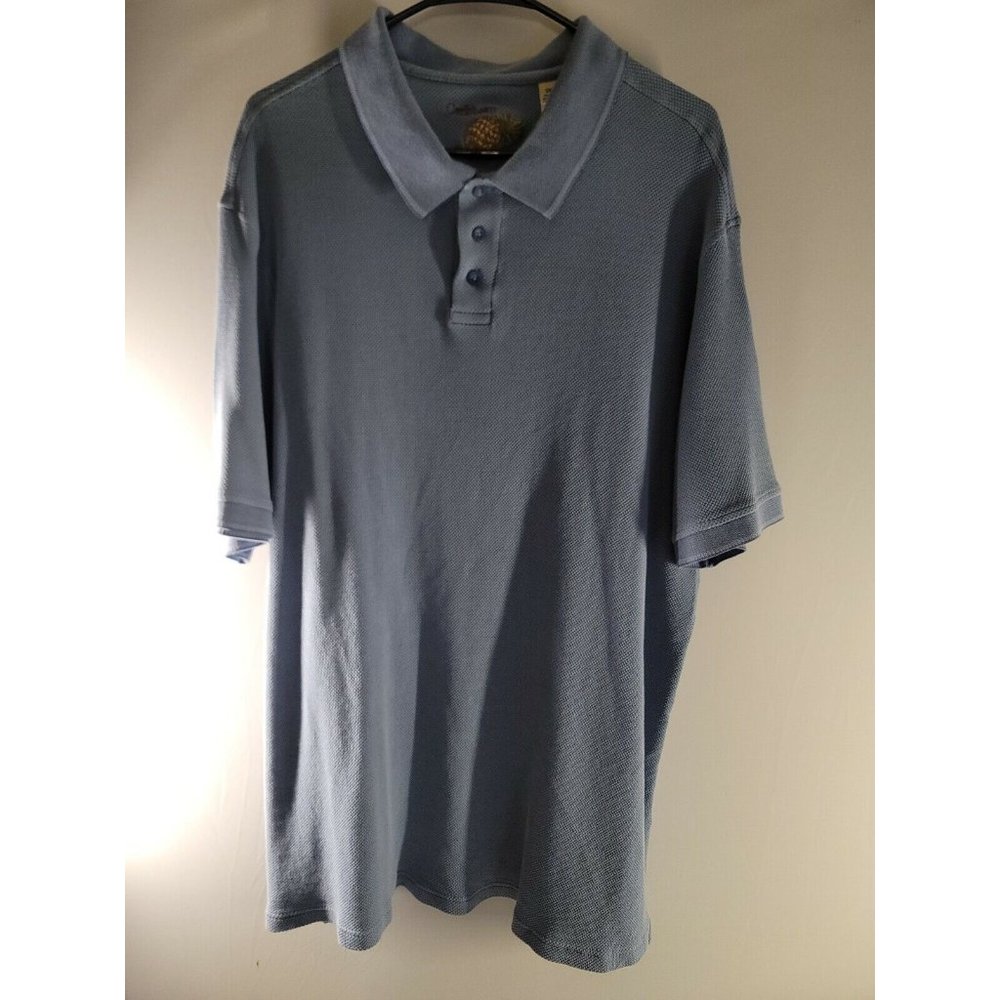 Caribbean Pineapple Blue Silk Blend Short Sleeve Tall Polo Sz 3XT